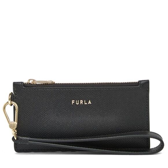 FURLA Classic Credit Card Case Leather Wallet Wristlet, Black, Wrist Strap, NWT‎ - Picture 2 of 16